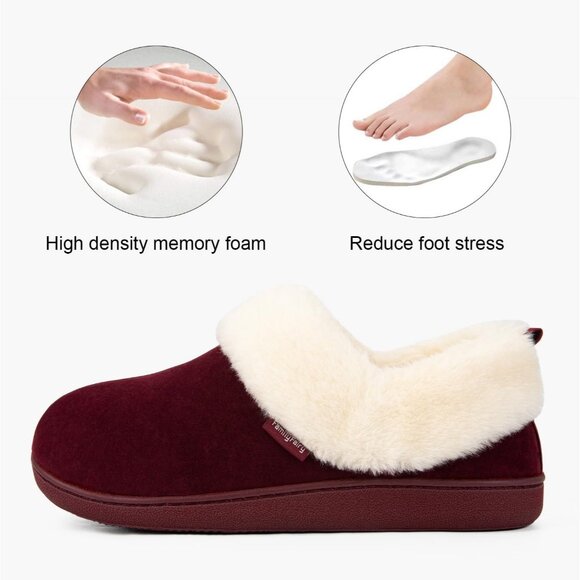 Women's Burgundy Warm Winter Velvet Fuzzy Collar House Slippers Bootie Shoes - Picture 3 of 6